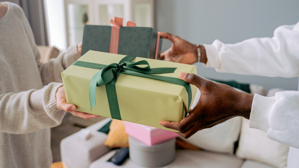 handing a gift to someone